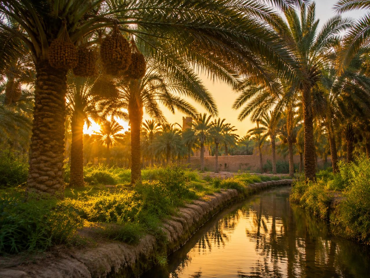 نخيل واحة الأحساء وقت الغروب
